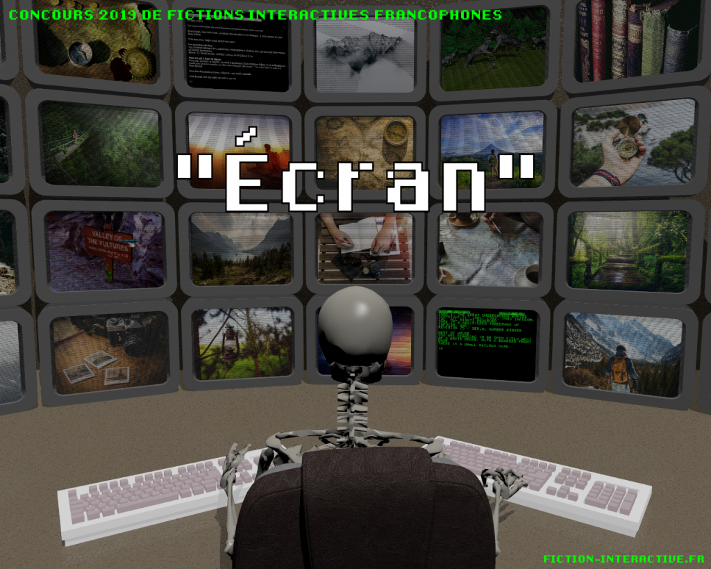 Un squelette assis devant des écrans de contrôle