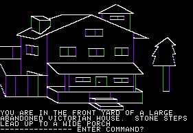 Capture d'écran de Mystery House, montrant une maison et sa description.