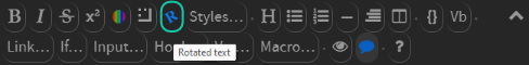 Capture d'écran de la barre d'outils de Harlowe ; le bouton de rotation du texte est en septième position sur la première ligne.