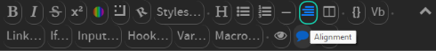 Capture d'écran de la barre d'outils de Harlowe, montrant le bouton d'alignement.