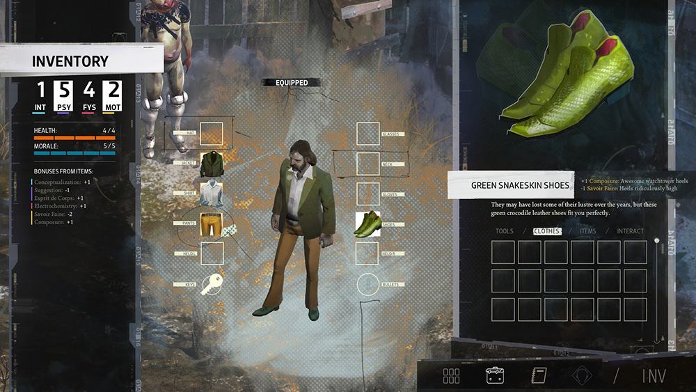 Inventaire et vêtements dans DIsco Elysium.