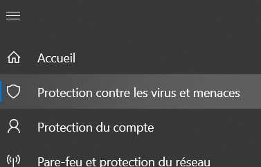 Élément à cliquer dans le menu de Sécurité Windowsé