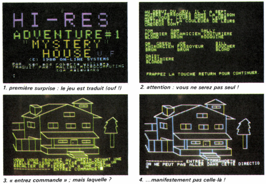 Captures d'écran de la version française de Myatery House, présentes dans le magazine Jeux & Stratégie.
