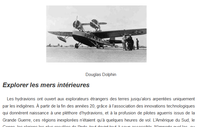 Extrait de l'article sur l'aviation des années 30.