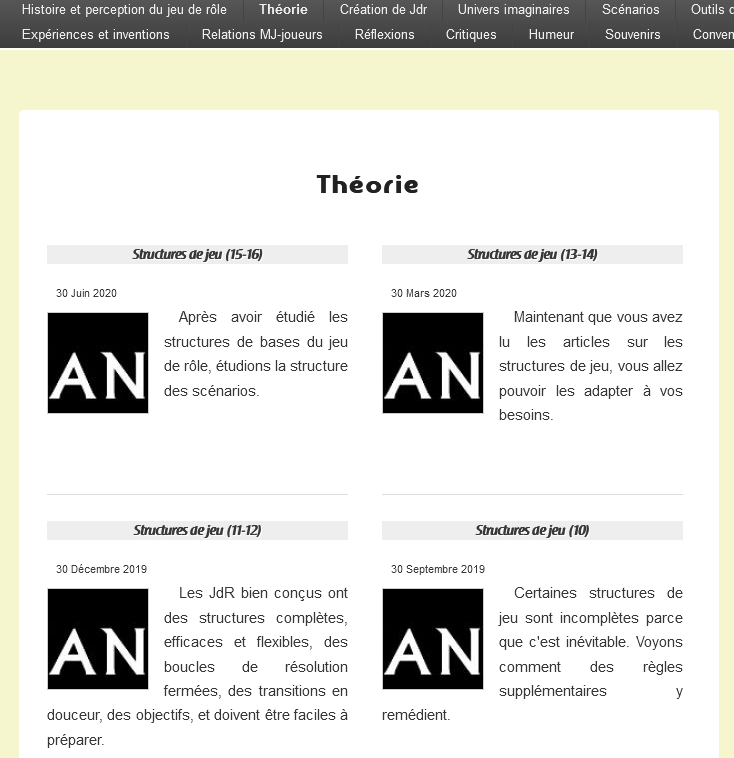 Capture d'écran de la catégorie « théorie » sur PTGPTB.