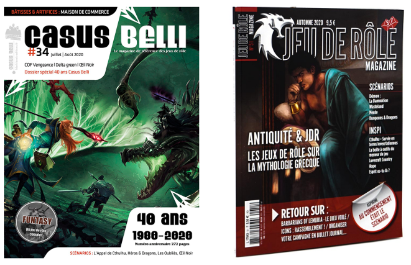 Deux couvertures des magazines Casus Belli et JDR Mag.