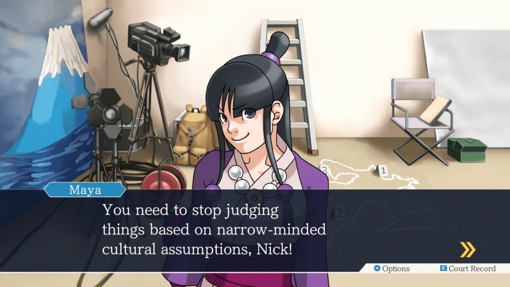 Image tirée du jeu Ace Attorney : Phoenix Wright, dans laquelle un personnage parle au joueur.