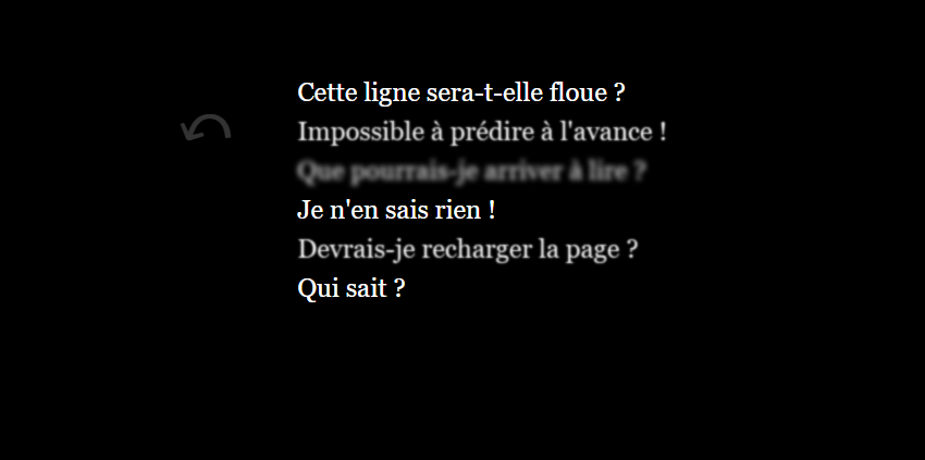 Une capture d'écran du passage produit par le code ci-contre. Les lignes n°1, 4 et 6 sont nettes, les n°2 et 5 sont légèrement floues et la n°3 est très floue.