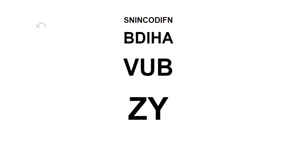 Une capture d'écran du passage produit par le code ci-contre. Sur un fond blanc, différentes lignes de lettres majuscules noires, de plus en plus grandes.