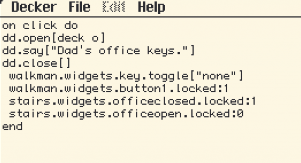 La fenêtre de code associée à cette image de clés qui fonctionne aussi comme un bouton.