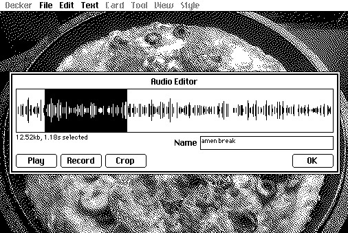 Une capture de l'éditeur de sons de Decker, qui permet de couper un fichier sonore pour n'en garder qu'une partie