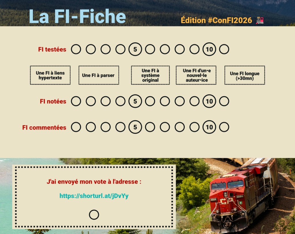 Une fiche avec des cases à cocher à chaque fois qu'on teste, note ou commente une des FI du concours